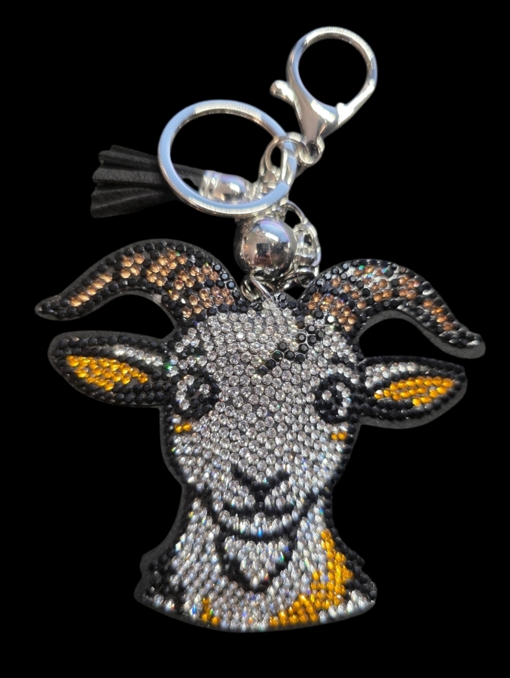 Crystal Goat Bag Charm Keychain with Silver and Gold Accents